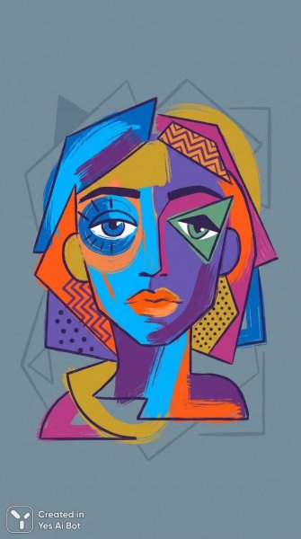 Абстрактный портрет: геометрия лиц и яркие контрасты современности. Картинка из нейросети NanoBanana