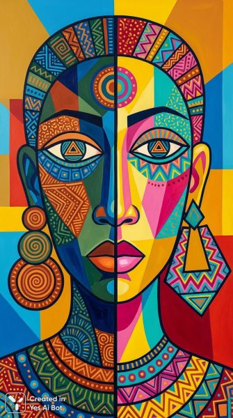 Современная этника: яркие контрасты и минимализм в деталях лица. Картинка из нейронной сети NanoBanana
