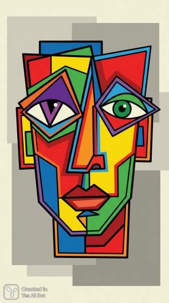 Кубистический портрет: яркие цвета и геометрическая простота. Изображение из нейронной сети Нано Банана