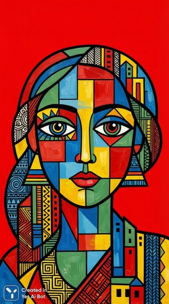 Геометрия взгляда: современный кубизм в портрете с ярким акцентом. Генерация из нейронной сети Nano-Banana