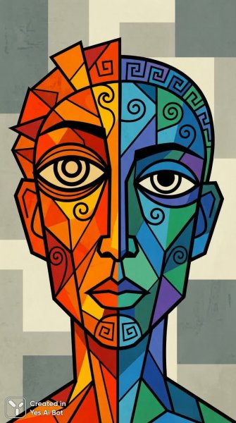 Кубистический портрет: яркие цвета и геометрическая сложность. Изображение из нейронной сети Нано Банана