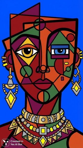 Яркий этнический портрет с геометрией и акцентами жёлтого цвета. Картинка из нейросети Nano-Banana