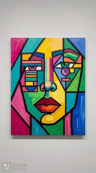 Яркое лицо в стиле кубизма и графики. Нейронная сеть Нано Банана