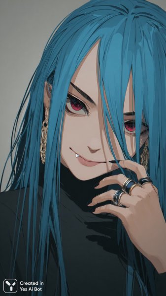 Готическая красавица в стиле аниме: яркий образ с голубыми волосами и алыми глазами. Нейросеть Midjourney