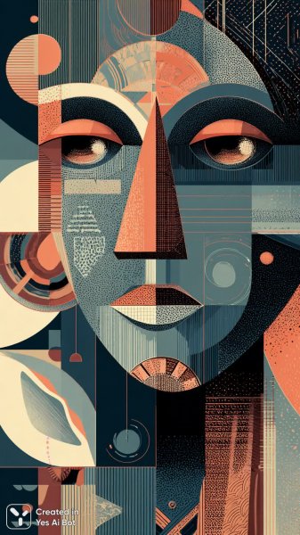 Этнический портрет в ярких геометрических узорах и современном стиле. Изображение из нейросети Миджорни