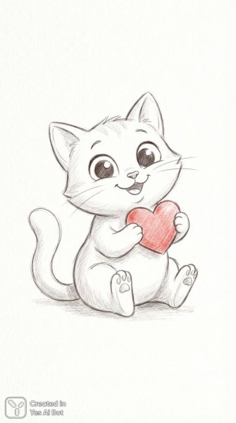 Милый котенок с сердечком: нежная иллюстрация в светлом стиле. Изображение из нейронной сети NanoBanana