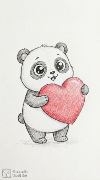 Милый панда с сердцем – очаровательный эскиз в мягких тонах и игривом стиле. Нейронная сеть Нано Банана