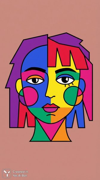 Яркий портрет девушки в стиле минималистичного современного искусства с выразительными деталями и геометрией. Картинка из нейронной сети Нано Банана