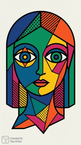 Геометрическое лицо: минимализм и яркие цвета современной графики. Изображение из нейросети NanoBanana