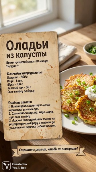 Простой рецепт капустных оладий: вкусное угощение за полчаса. Нейросеть Nano-Banana