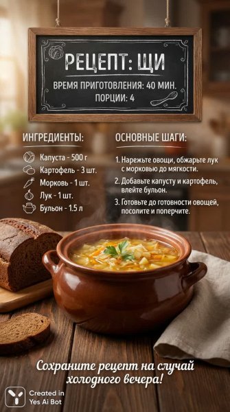 Простой и вкусный капустный суп: быстрый рецепт для семейного ужина. Изображение из нейронной сети Nano Banana