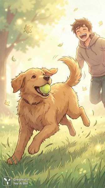 Весёлый пёс: игра в парке и радость момента. Картинка из нейросети NanoBanana