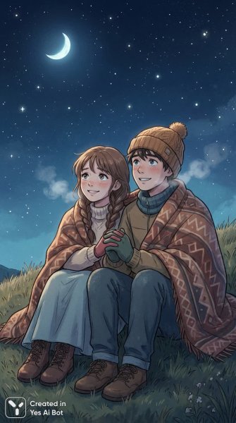 Нежная близость под звездным небом: романтичный момент двоих влюбленных сердец. Генерация из нейросети NanoBanana