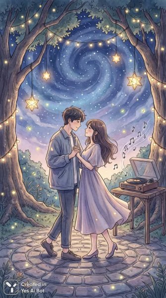 Романтический вечер под звездным небом, наполненный любовью и радостью. Генерация из нейронной сети NanoBanana