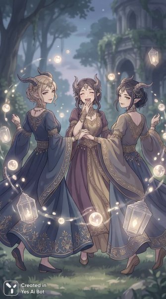 Очаровательные соблазнительницы в танце света и магии. Изображение из нейросети Нано Банана