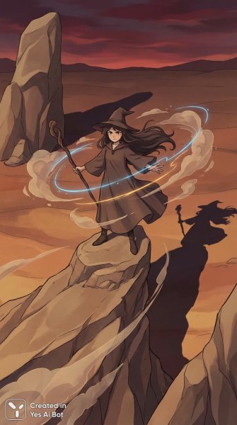 Зачарованная ведьма в древней земле: магия и защита владений. Картинка из нейронной сети NanoBanana