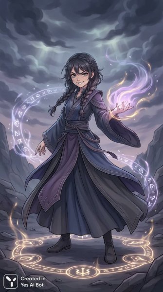 Загадочная волшебница в сумеречном краю: магия и сила духа. Изображение из нейросети Нано Банана