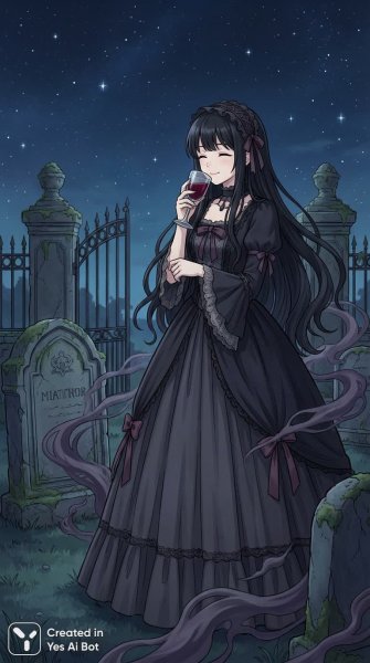 Таинственная ночь в объятиях кладбища и кровавого вина. Нейронная сеть Nano-Banana