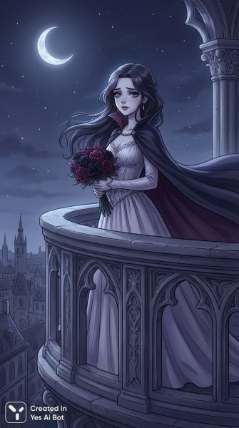 Ночная элегия вампирши на балконе под лунным светом. Изображение из нейронной сети Nano Banana