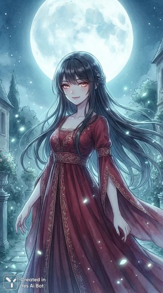 Загадочная вампирша под лунным светом: Красота и тьма в одном образе. Генерация из нейронной сети Нано Банана