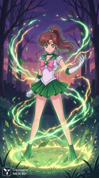 Воительница в сумерках: Юпитер, воплощение силы и природной магии. Генерация из нейросети NanoBanana