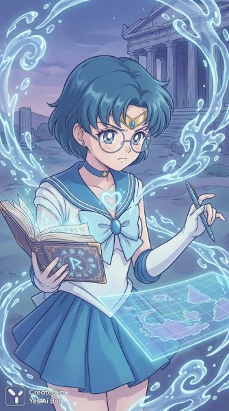 Меркурий: мудрость океана и сила интеллекта в синем одеянии. Изображение из нейронной сети Нано Банана