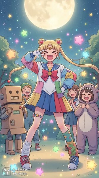 Веселая лунная вечеринка с друзьями под звездным небом и искрящимися радостью моментами!. Нейросеть NanoBanana