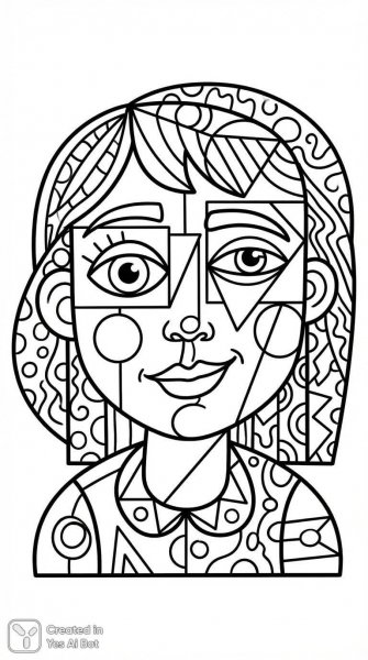 Кубистический портрет девочки в стиле Пикассо для раскрашивания. Генерация из нейросети Нано Банана