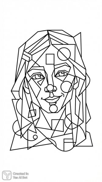 Девушка в стиле кубизма: черно-белый эскиз для раскрашивания. Генерация из нейронной сети Nano Banana