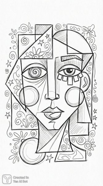 Черно-белый кубизм: абстрактный портрет девушки в стиле скетча и минимализма. Нейросеть Нано Банана