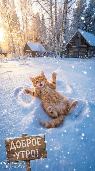 Забавный котенок в снегу: зимнее утро и радость момента!. Генерация из нейросети NanoBanana
