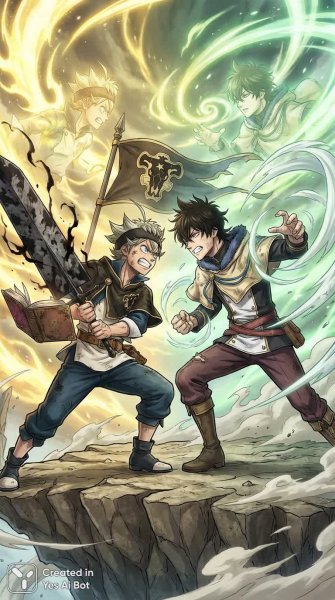 Аста и Юно: Огонь соперничества и сила дружбы на вершине мира. Нейросеть Nano Banana