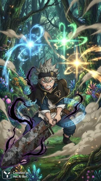 Аста: Яростная битва в волшебном лесу за честь и силу. Картинка из нейронной сети Nano Banana