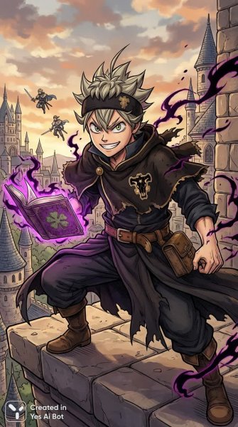 Аста: Воин Клевера, полный решимости и надежды на победу в бою. Картинка из нейросети NanoBanana