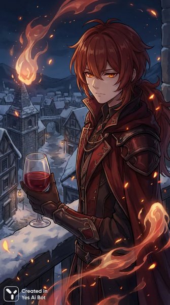 Дилюк: пламя мести и таинственный покровитель Снежной Долины. Изображение из нейросети Нано Банана