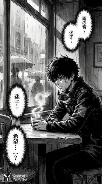 Задумчивый взгляд Кен Канеки: путь к принятию в мире теней и надежды. Изображение из нейронной сети Nano Banana