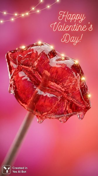 Яркий леденец-губы: праздник любви и сюрреалистичные текстуры в макросъемке. Изображение из нейронной сети Nano Banana