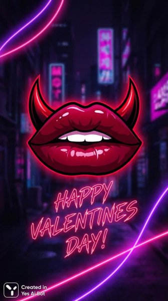 Романтичный валентин с огненными губами и дьявольским настроением. Картинка из нейронной сети Nano Banana