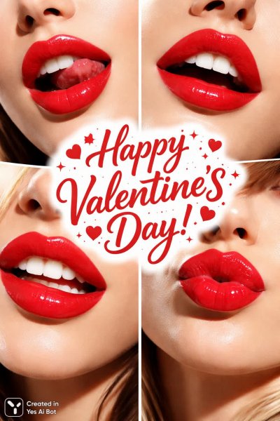 Яркие красные губы и праздник любви: детали в студийной съемке. Нейросеть Sora Ai Images