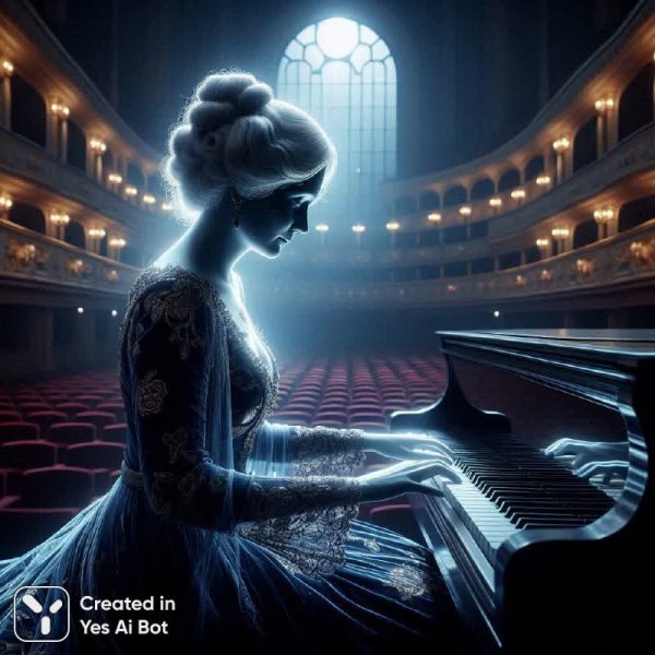Призрак в концертном зале: таинственная музыка ночи. Картинка из нейронной сети Dalle