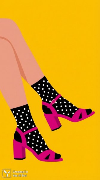 Яркие ножки в розовых туфлях с горошком и желтым фоном. Генерация из нейросети NanoBanana