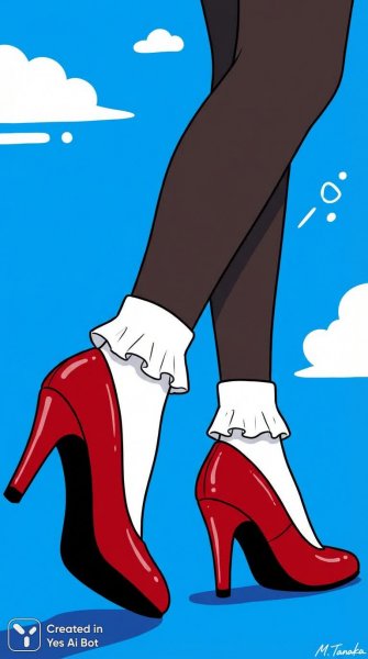 Игривый образ: Красные туфли и белые носочки на фоне синего неба. Изображение из нейросети NanoBanana
