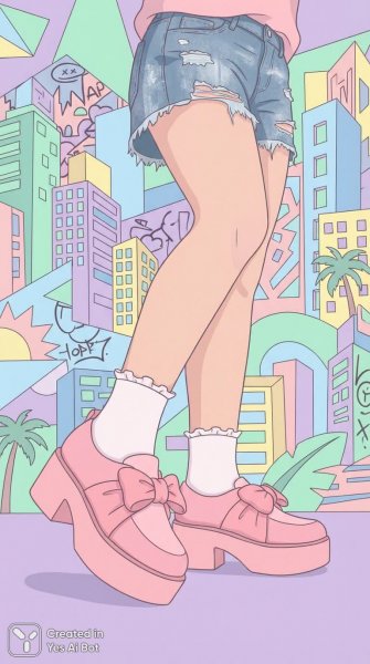 Яркий образ: платформа, джинсовые шорты и городские краски. Изображение из нейросети NanoBanana