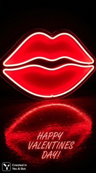 Яркие алые губы в неоновом стиле на День святого Валентина!. Картинка из нейросети Nano Banana