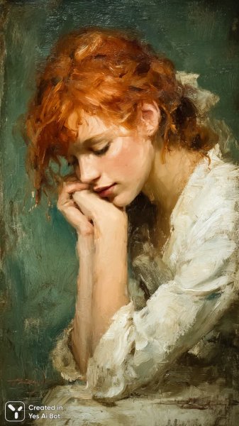 Загадочная красота в мягких тонах и полумраке размышлений. Картинка из нейронной сети Midjourney