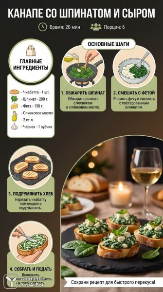 Быстрые канапе со шпинатом и фетой: изысканный перекус за 20 минут. Генерация из нейронной сети Nano-Banana