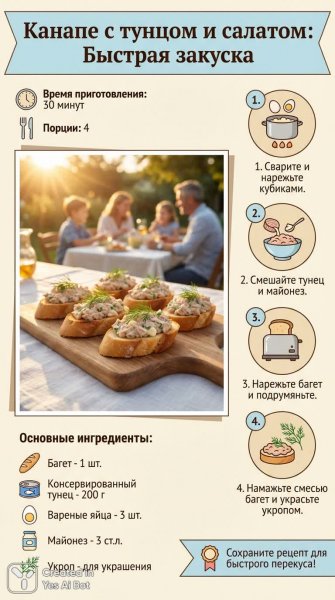 Быстрый и вкусный перекус: канапе с тунцом и яйцами. Нейросеть Nano-Banana