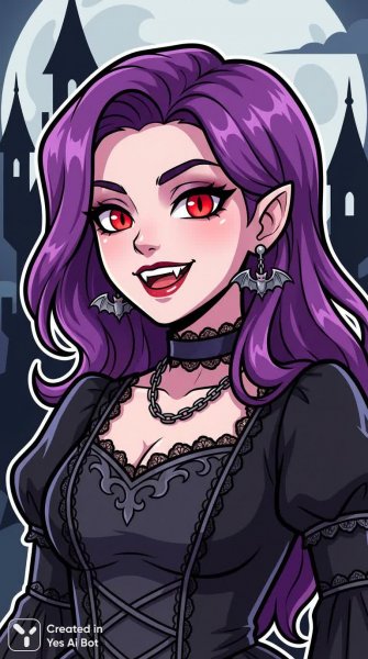 Загадочная вампирша в аниме стиле с пронзительным взглядом и стильным нарядом. Изображение из нейронной сети Нано Банана