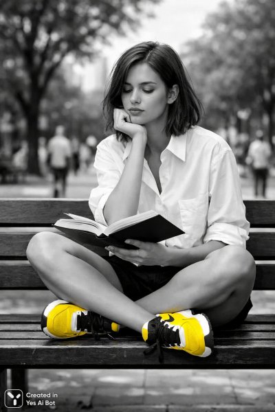 Монохромная задумчивость: желтый акцент в городском парке. Картинка из нейронной сети Sora images Ai