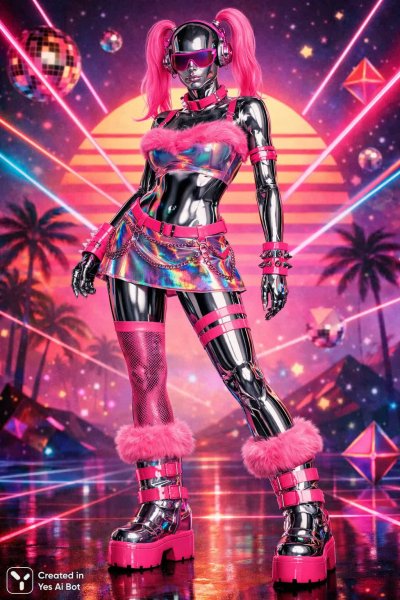 Хромированный киборг в стиле ретро и моды. Изображение из нейронной сети Sora Image